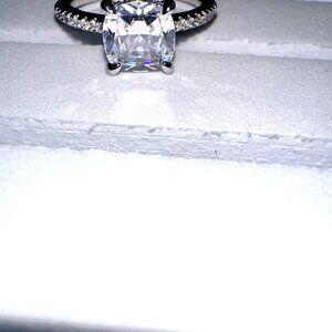 Elegant Cushion-Cut Cubic Zirconia Engagement Ring in Sterling Silver